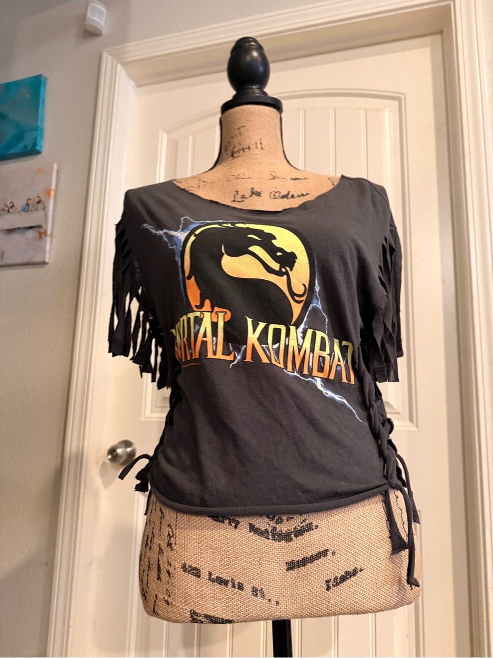 Mortal Kombat Black Fringe Crop Top with Side Ties